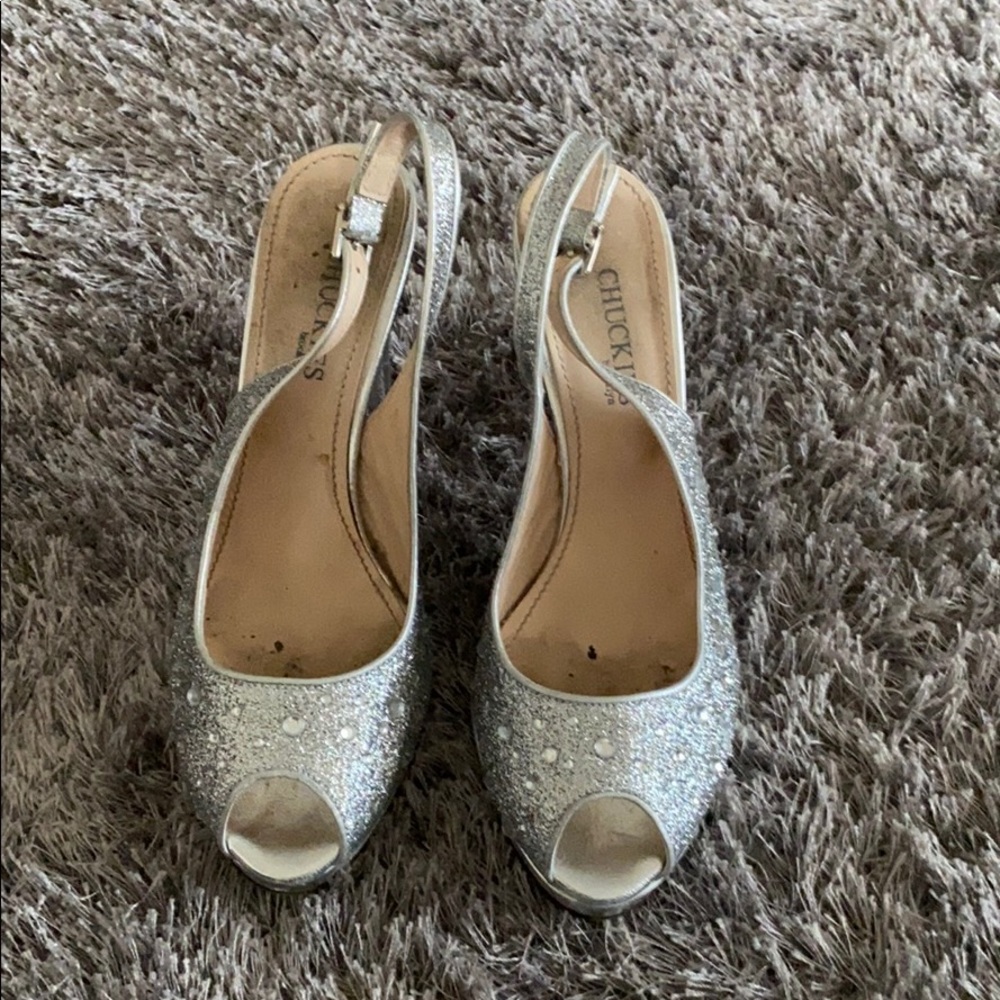 Silver sling back heels